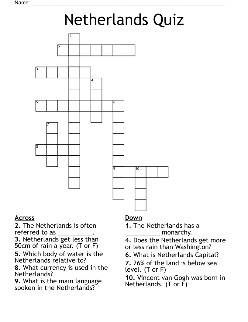 Netherlands Quiz Crossword WordMint