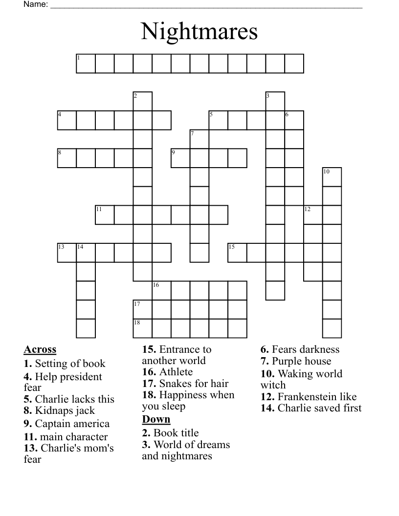 Nightmares Crossword WordMint