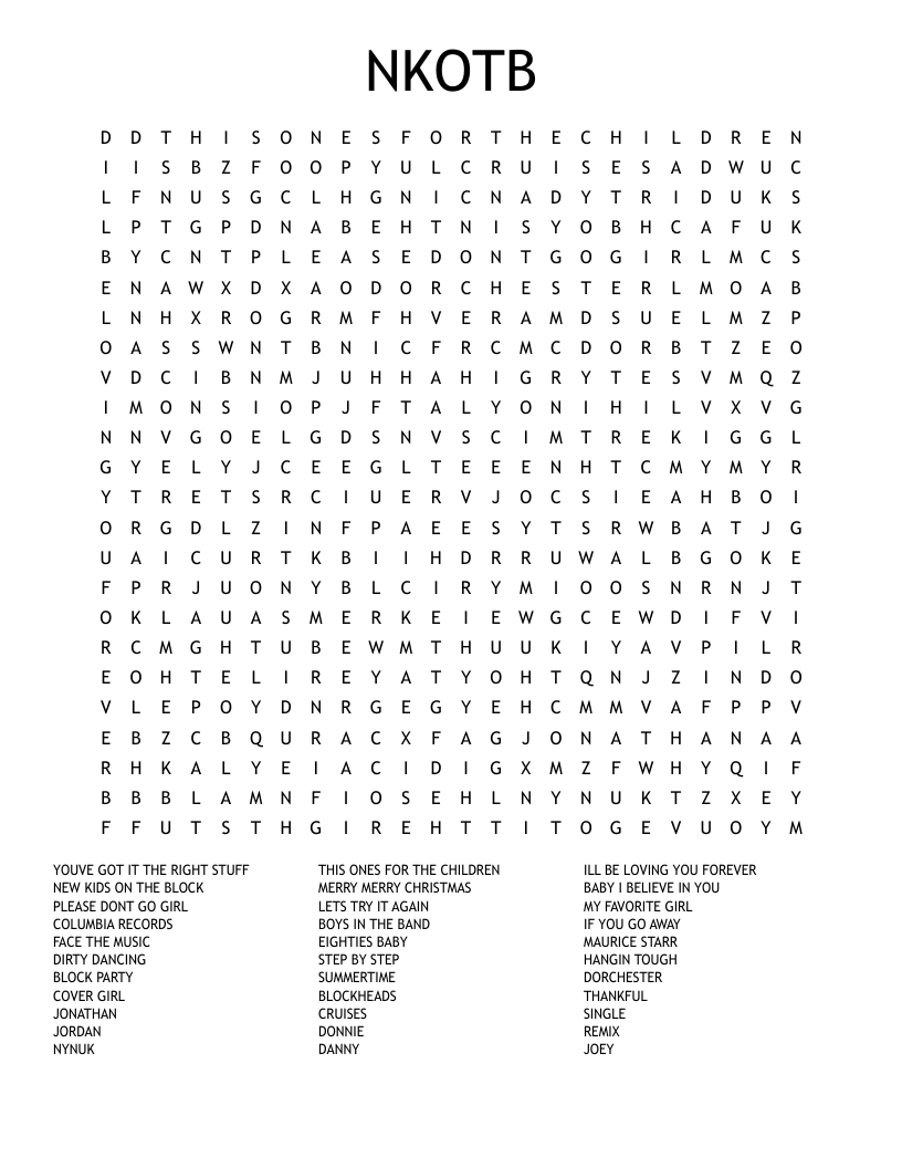 NKOTB Word Search WordMint
