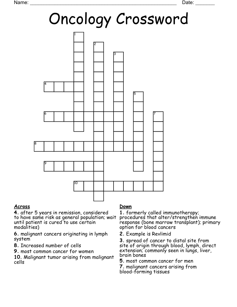 Oncology Crossword WordMint