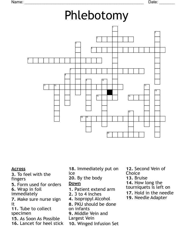 Phlebotomy Crossword WordMint