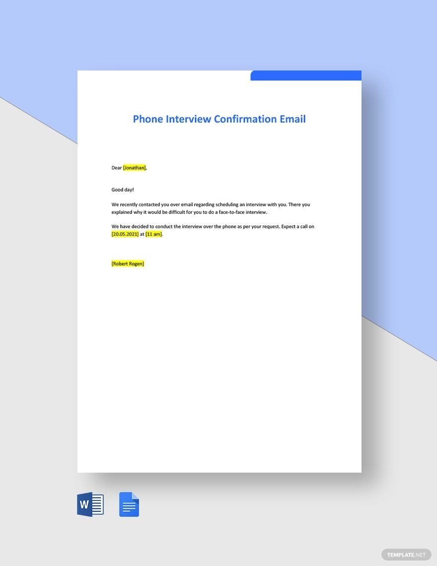 Phone Interview Confirmation Email Template In Word Google Docs PDF Download Template Phone Interview Confirmation Email Template In Word Google Docs PDF Download Template