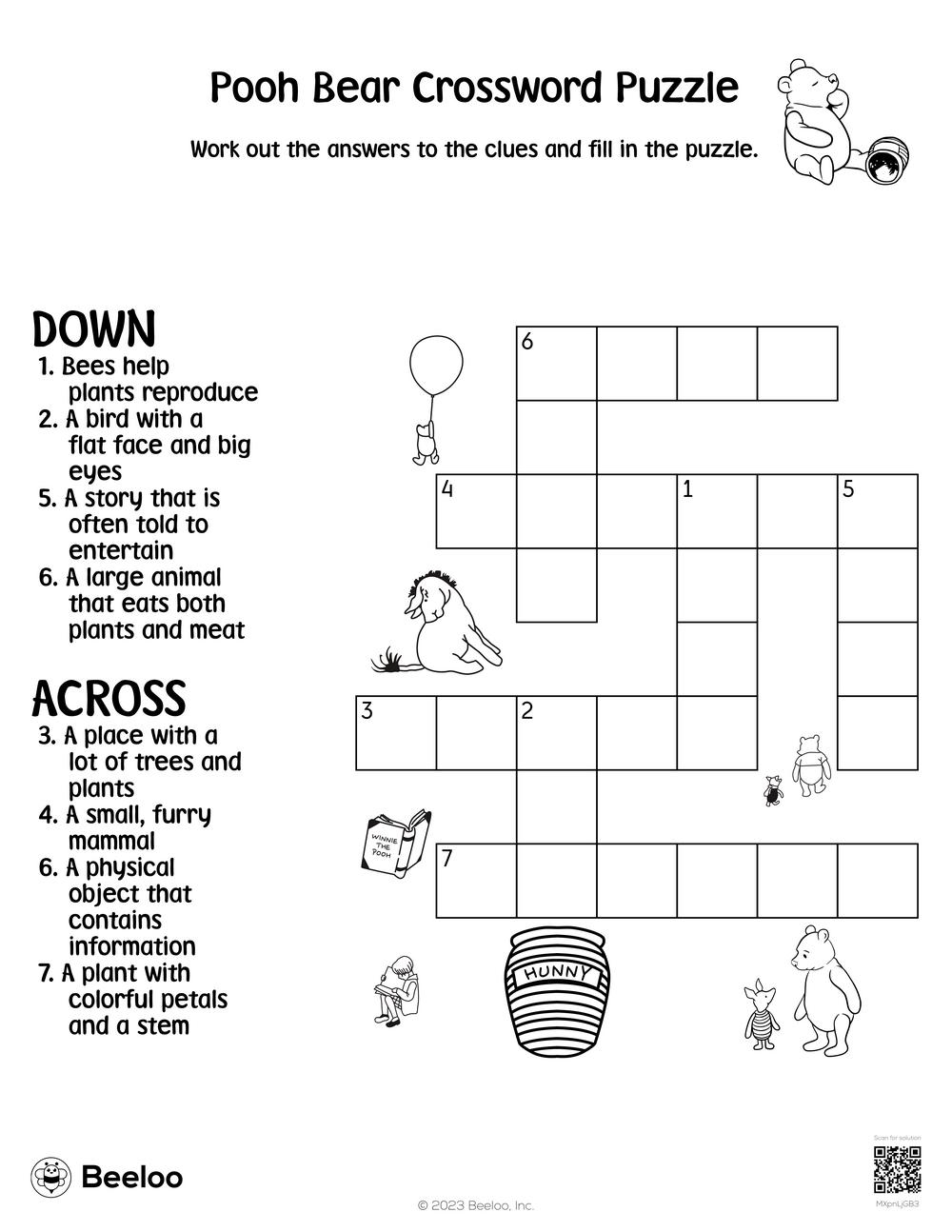 Pooh Bear Crossword Puzzle Beeloo Printable Crafts And Activities For Kids