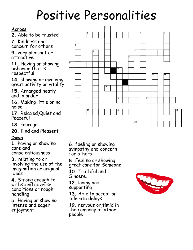 Positivie Attitude Crossword WordMint