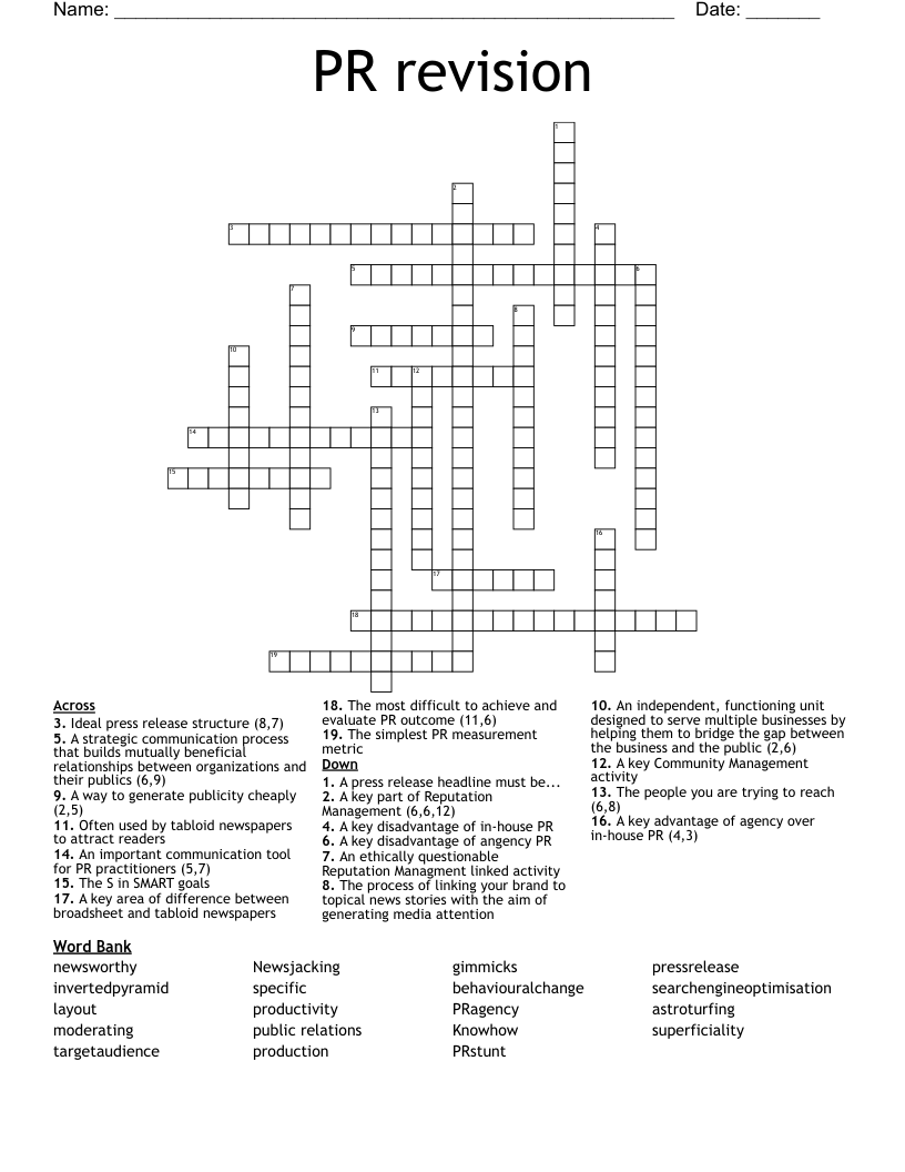 PR Revision Crossword WordMint