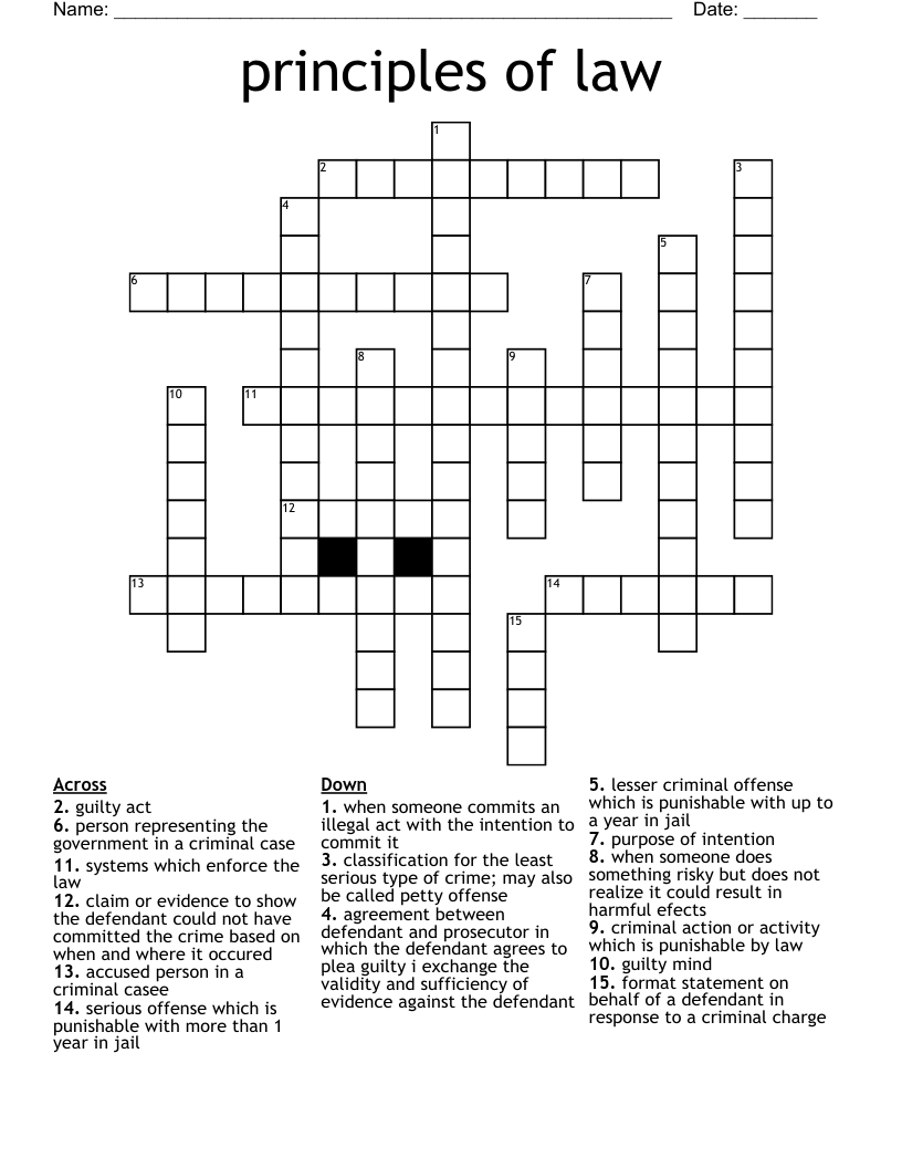 Principles Of Law Crossword WordMint