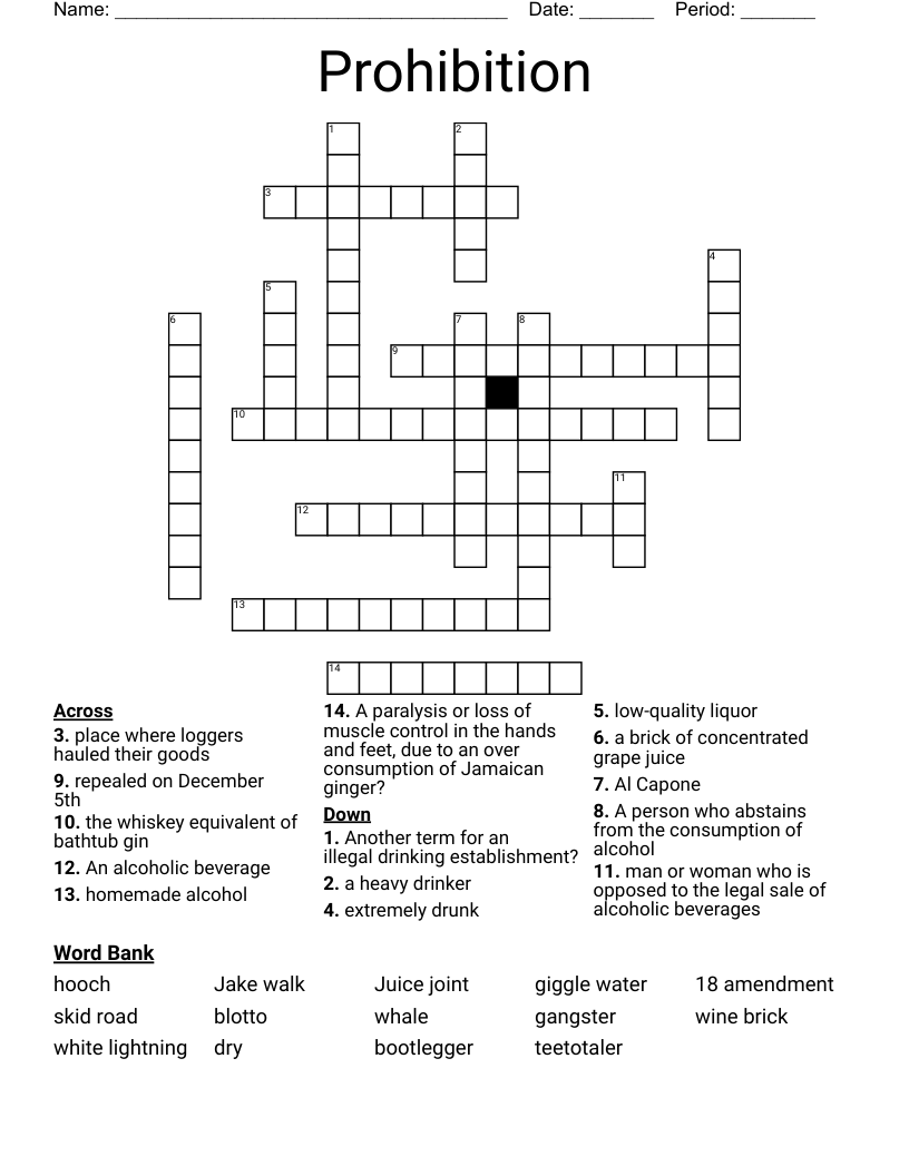 Prohibition Crossword WordMint