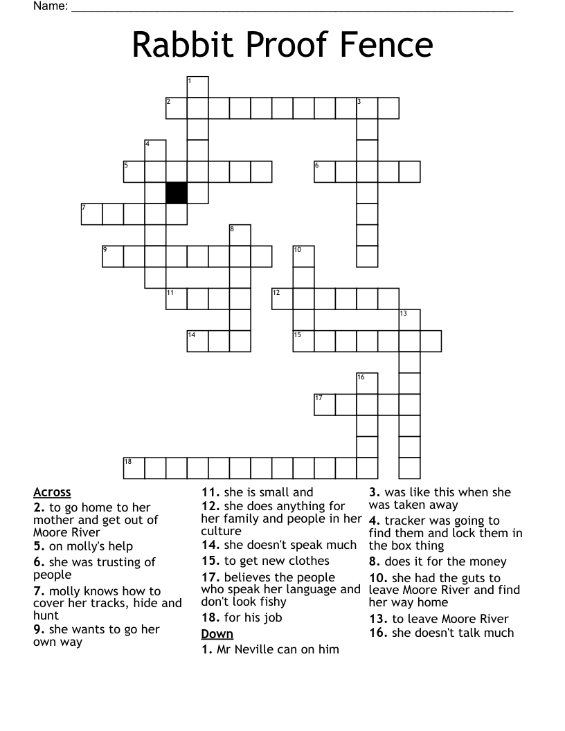 Rabbit Proof Fence Crossword WordMint