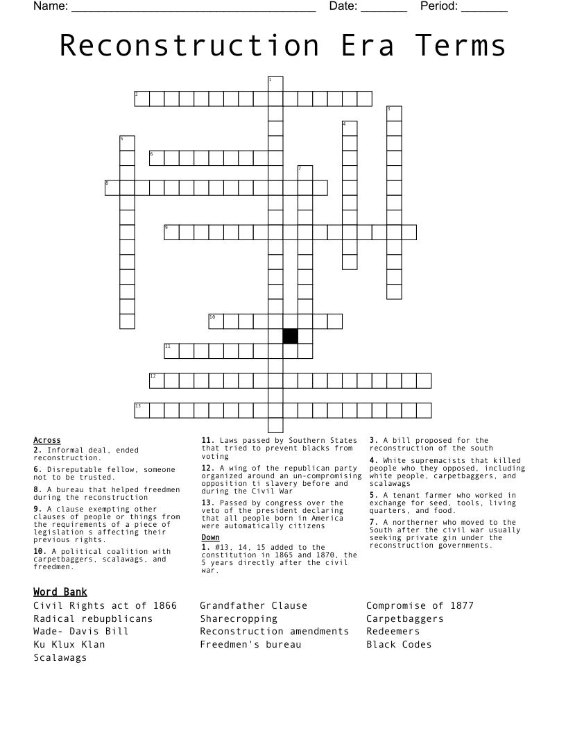 Reconstruction Era Terms Crossword WordMint