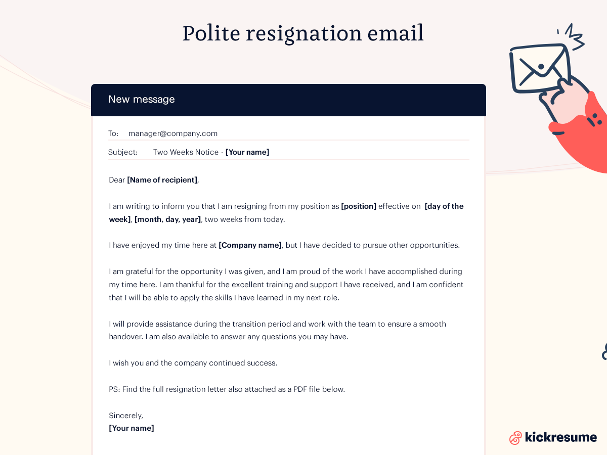 Resignation Email How To Quit Your Job Via Email 5 Resignation Email Examples Kickresume