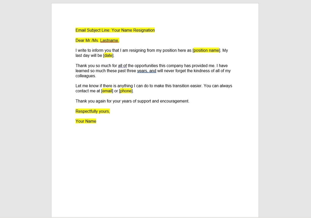 Resignation Letter Email Template Resignation Letter Resignation Template Resignation Letter Template Word Template Simple Letter Etsy