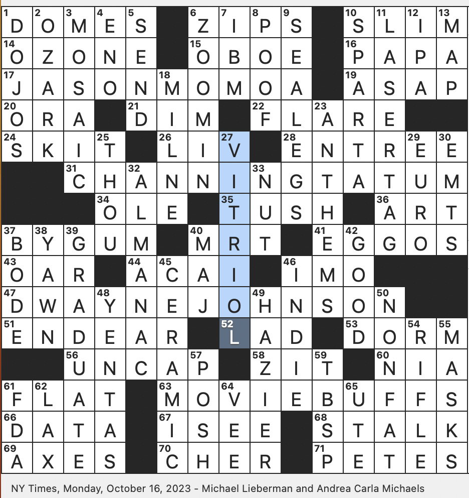 Rex Parker Does The NYT Crossword Puzzle Swanky Like A Certain Spice Girl MON 10 16 23 What A Landlubber Likely Lacks Stratosphere Layer With A Hole Hunky Co star Of