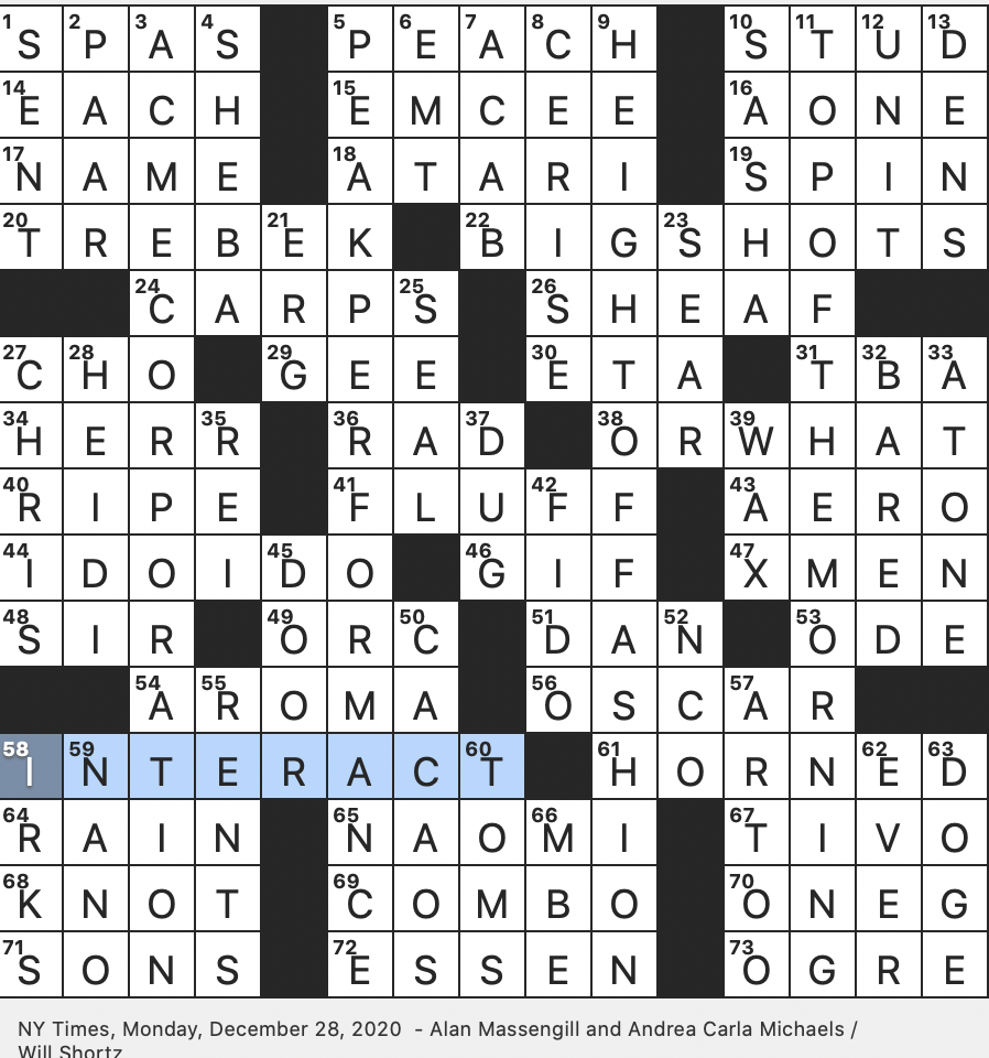 Rex Parker Does The NYT Crossword Puzzle Wile E Coyote s Supplier MON 12 28 20 UK Medal Accepted Then Returned By John Lennon In Brief Like Satan And Some Owls 