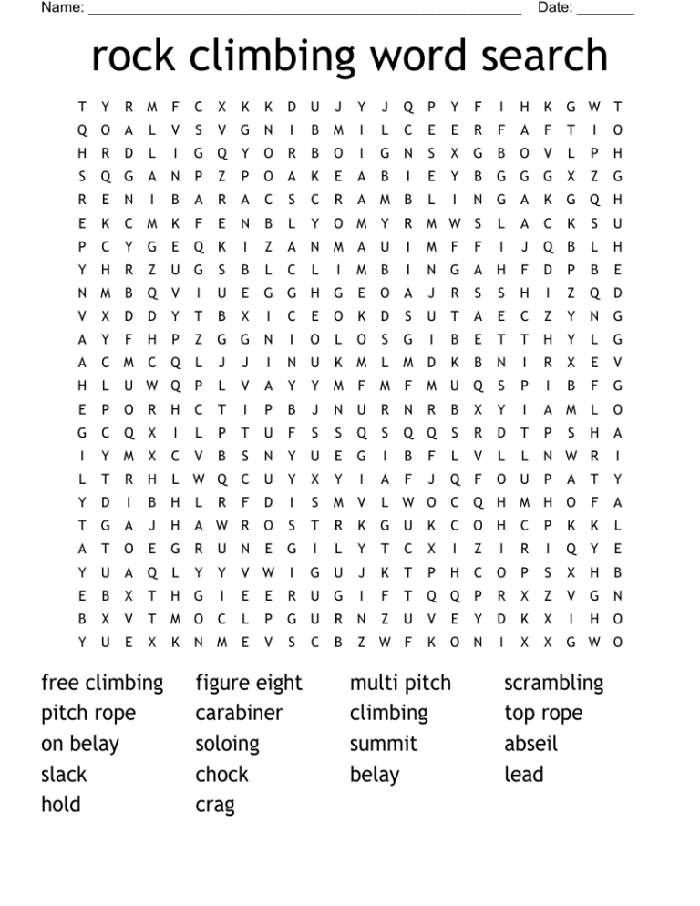 Rock Climbing Word Search WordMint