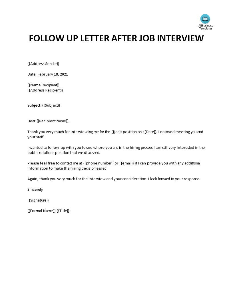 Sample Follow Up Email After Interview Templates At Allbusinesstemplates