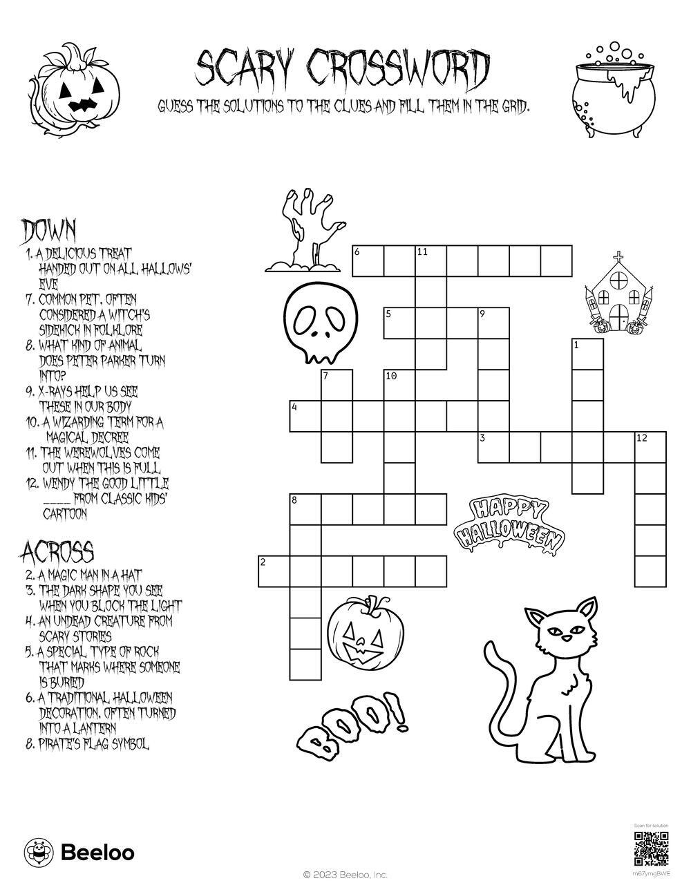 Scary Crossword Beeloo Printable Crafts And Activities For Kids