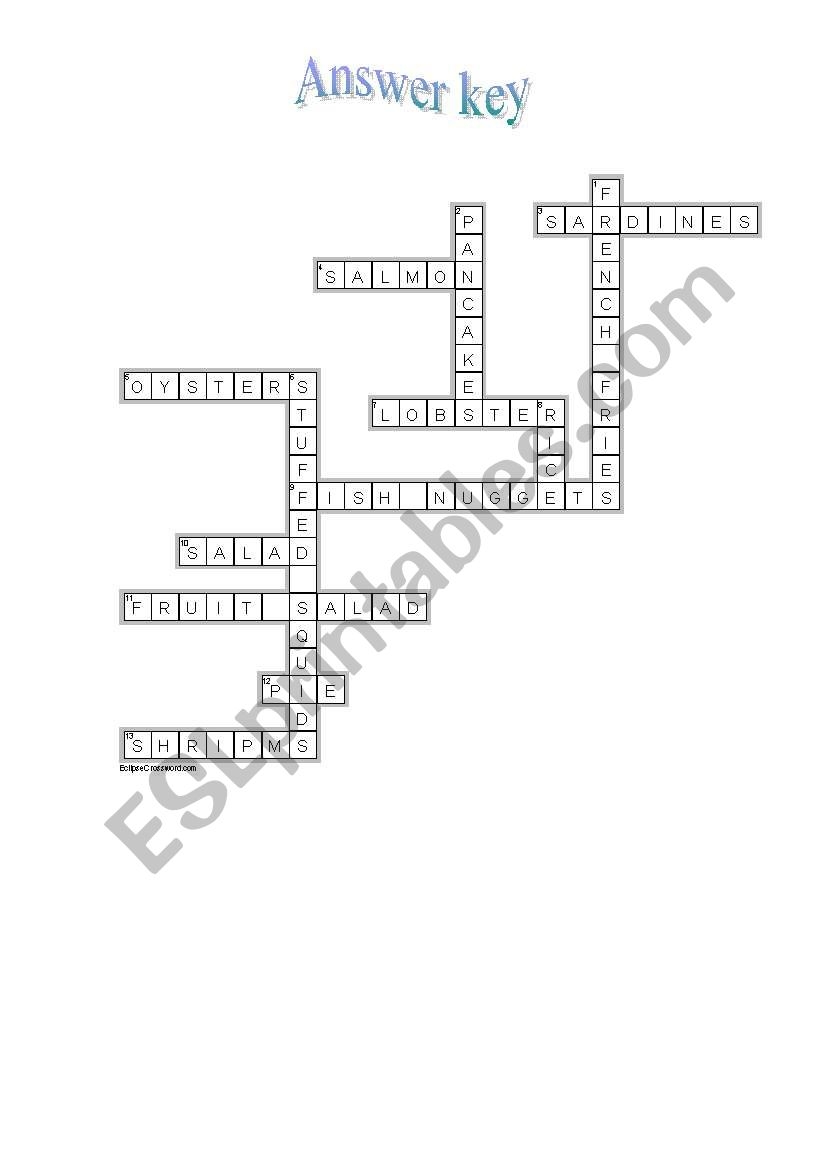 Sea Food And Fish Crossword ESL Worksheet By Borna Sea Food And Fish Crossword ESL Worksheet By Borna