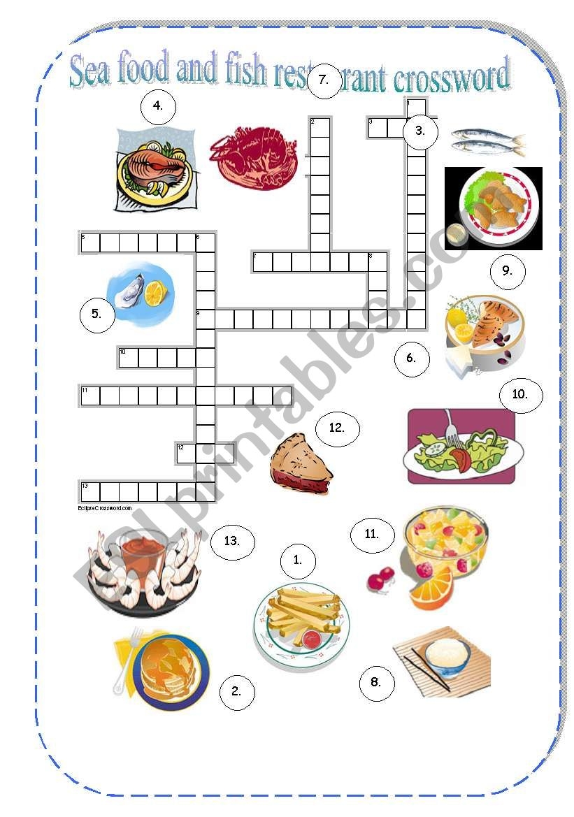 Sea Food And Fish Crossword ESL Worksheet By Borna Sea Food And Fish Crossword ESL Worksheet By Borna