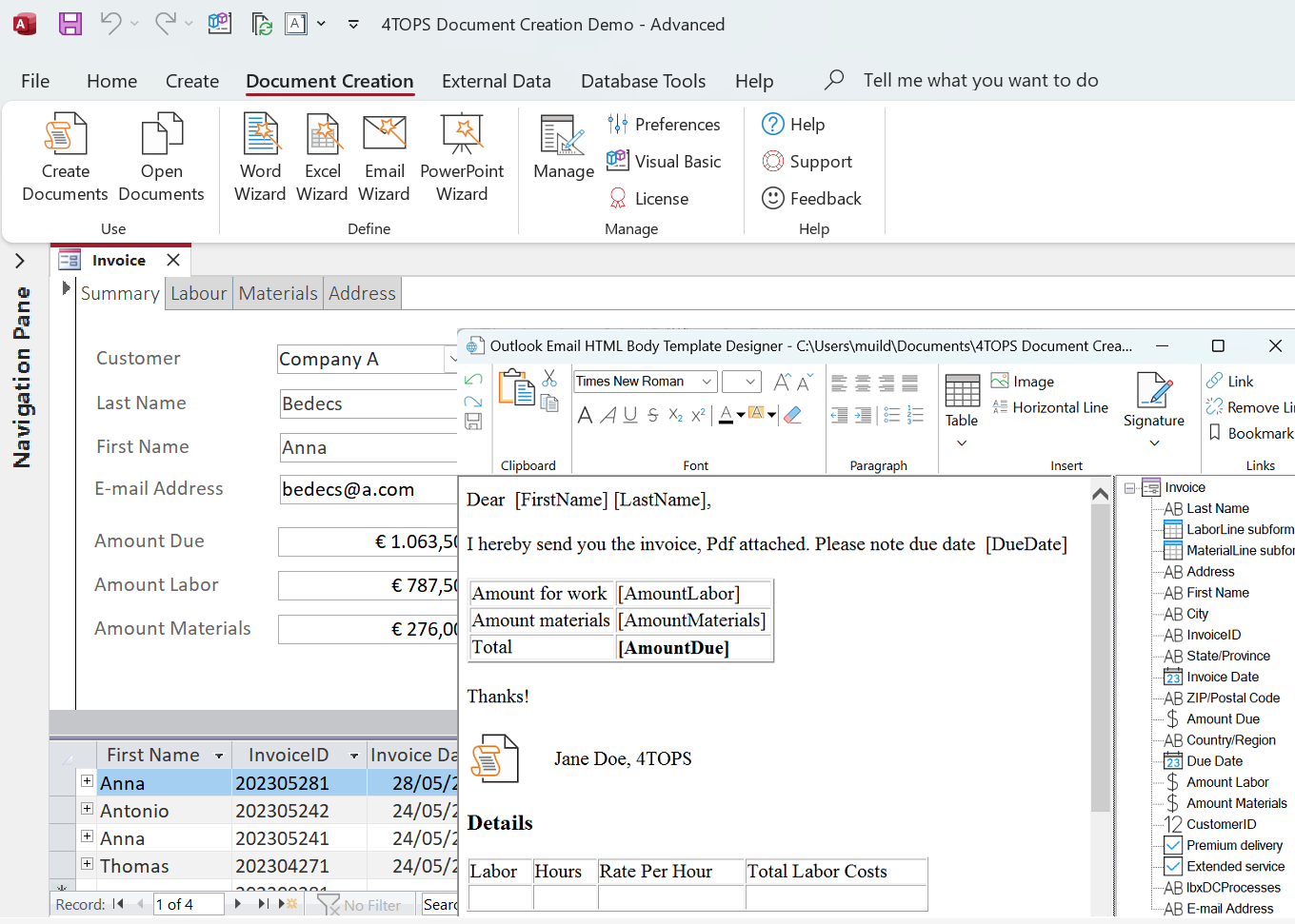 Send Email Using Microsoft Access And Outlook Using VBA 4TOPS Document Creation Using Microsoft Access Send Email Using Microsoft Access And Outlook Using VBA 4TOPS Document Creation Using Microsoft Access
