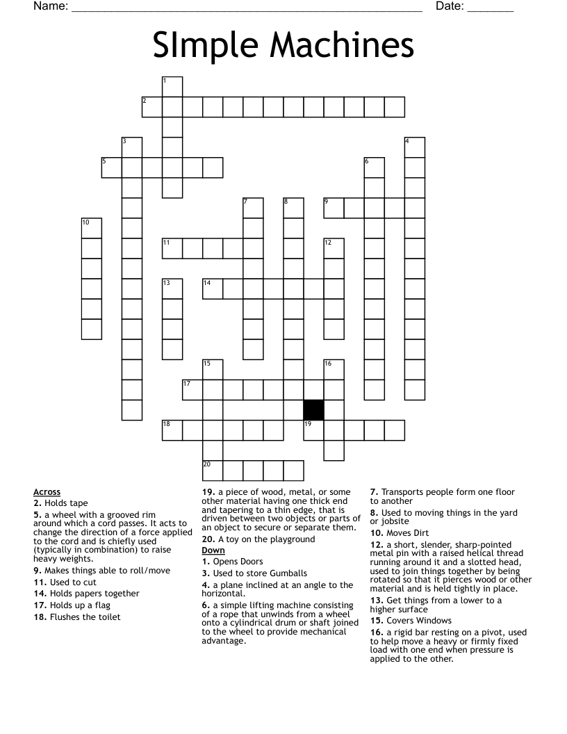 SImple Machines Crossword WordMint