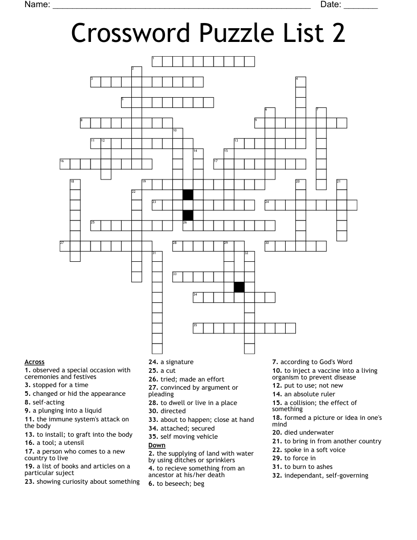 Sixth Grade Spelling List 2 Crossword WordMint