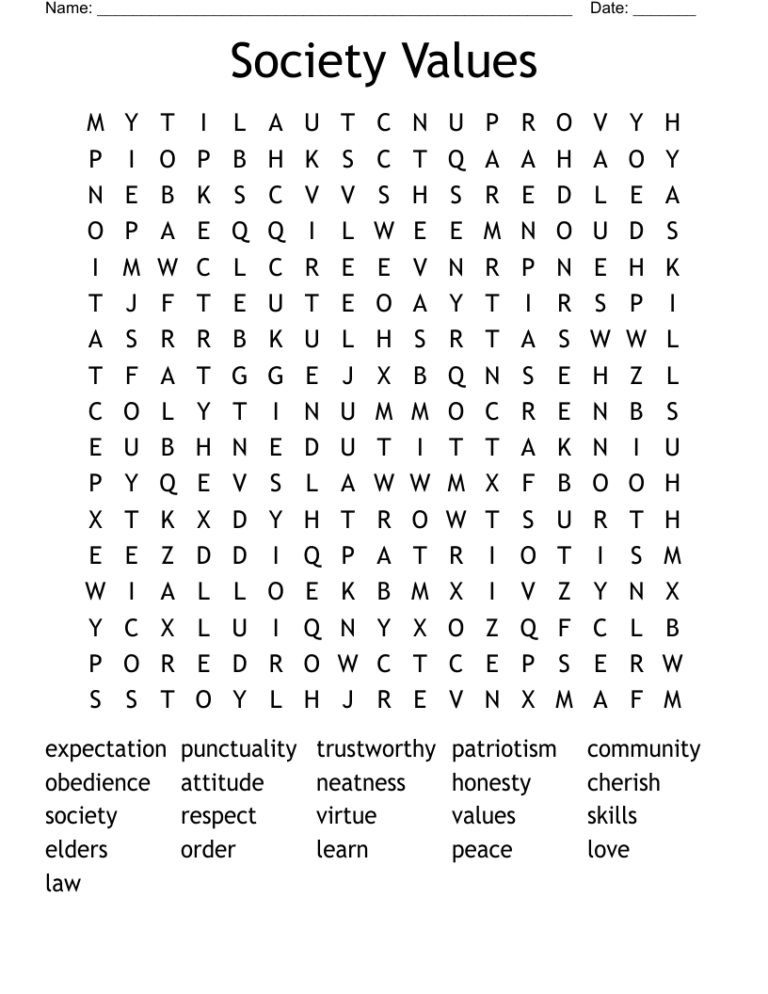 Society Values Word Search WordMint