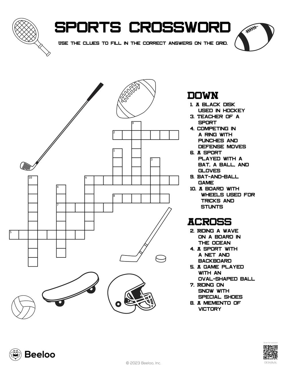 Sports Crossword Beeloo Printable Crafts And Activities For Kids