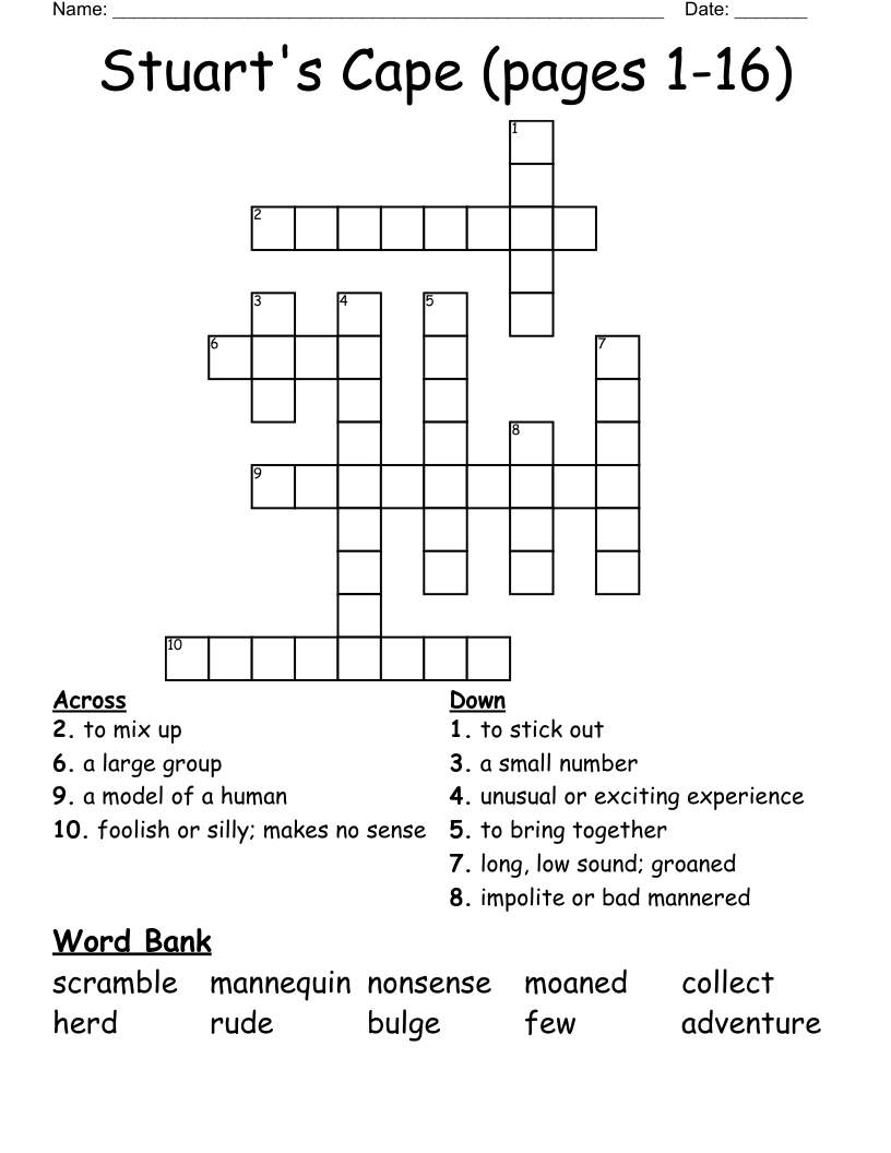 Stuart s Cape pages 1 16 Crossword WordMint