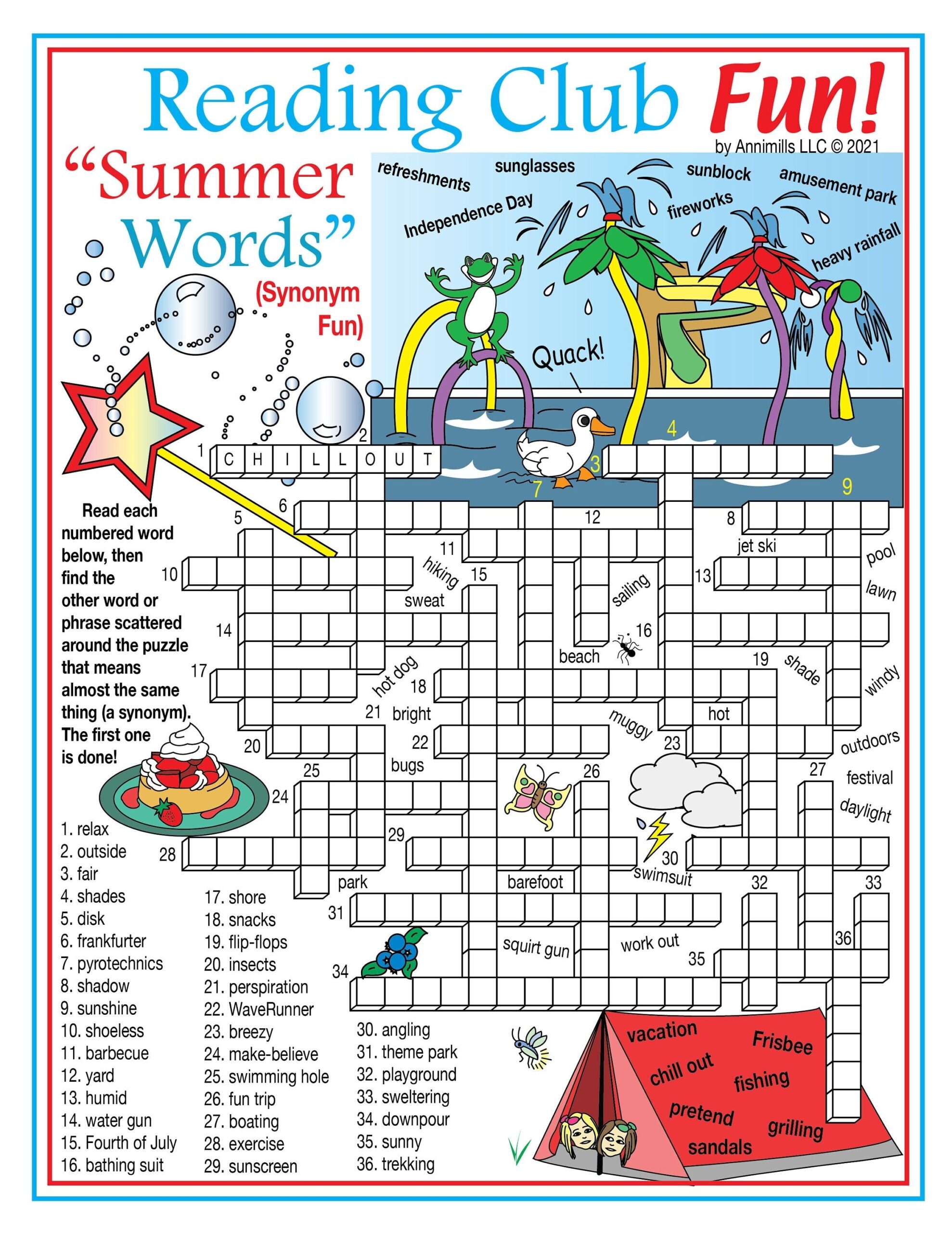 Summer Vocabulary Synonyms Crossword Puzzle Word Search Puzzle Etsy