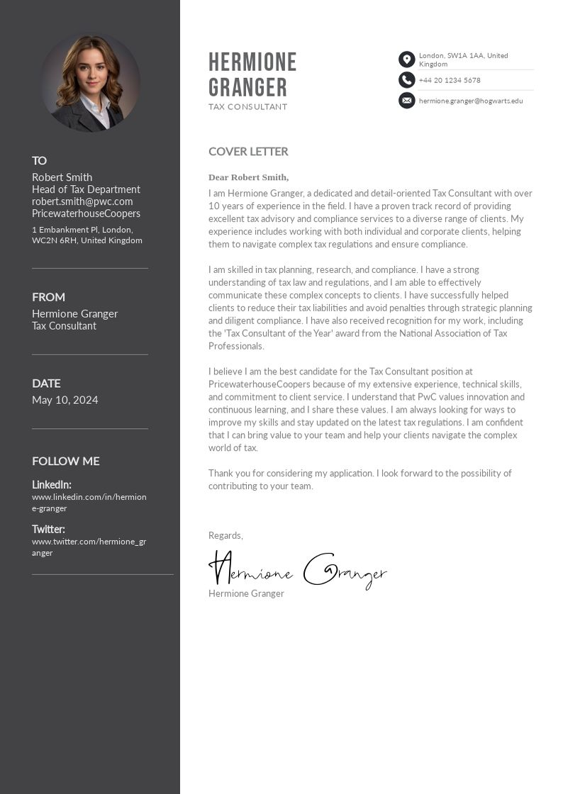 Tax Consultant Cover Letter Templates Comprehensive Guide 2021