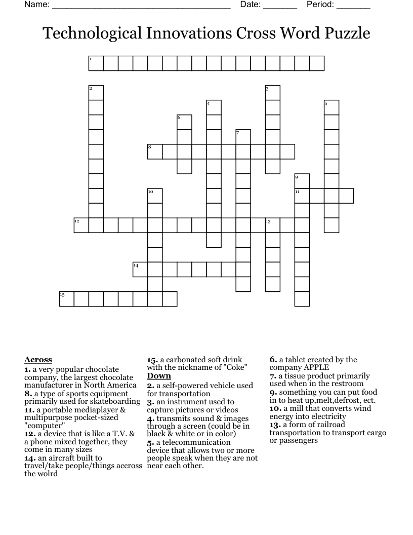 Technological Innovations Cross Word Puzzle WordMint