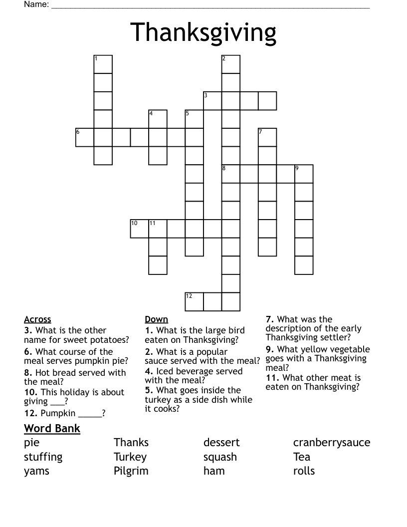 Thanksgiving Crossword WordMint