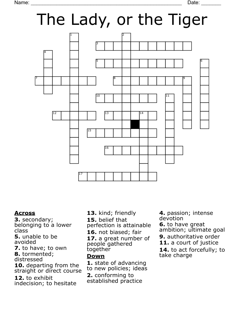 The Lady Or The Tiger Crossword WordMint