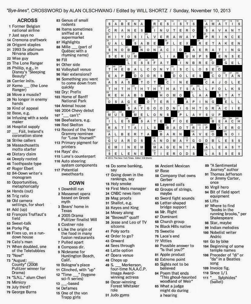 The New York Times Crossword In Gothic 11 10 13 Bye Lines