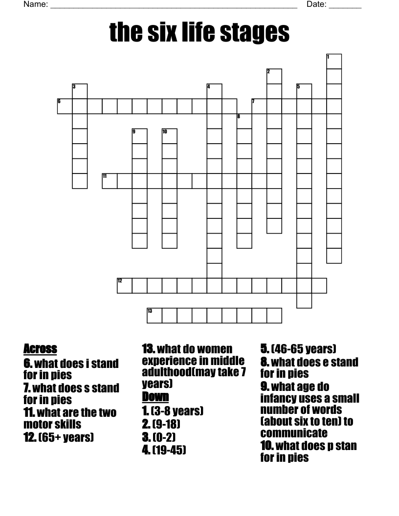 The Six Life Stages Crossword WordMint
