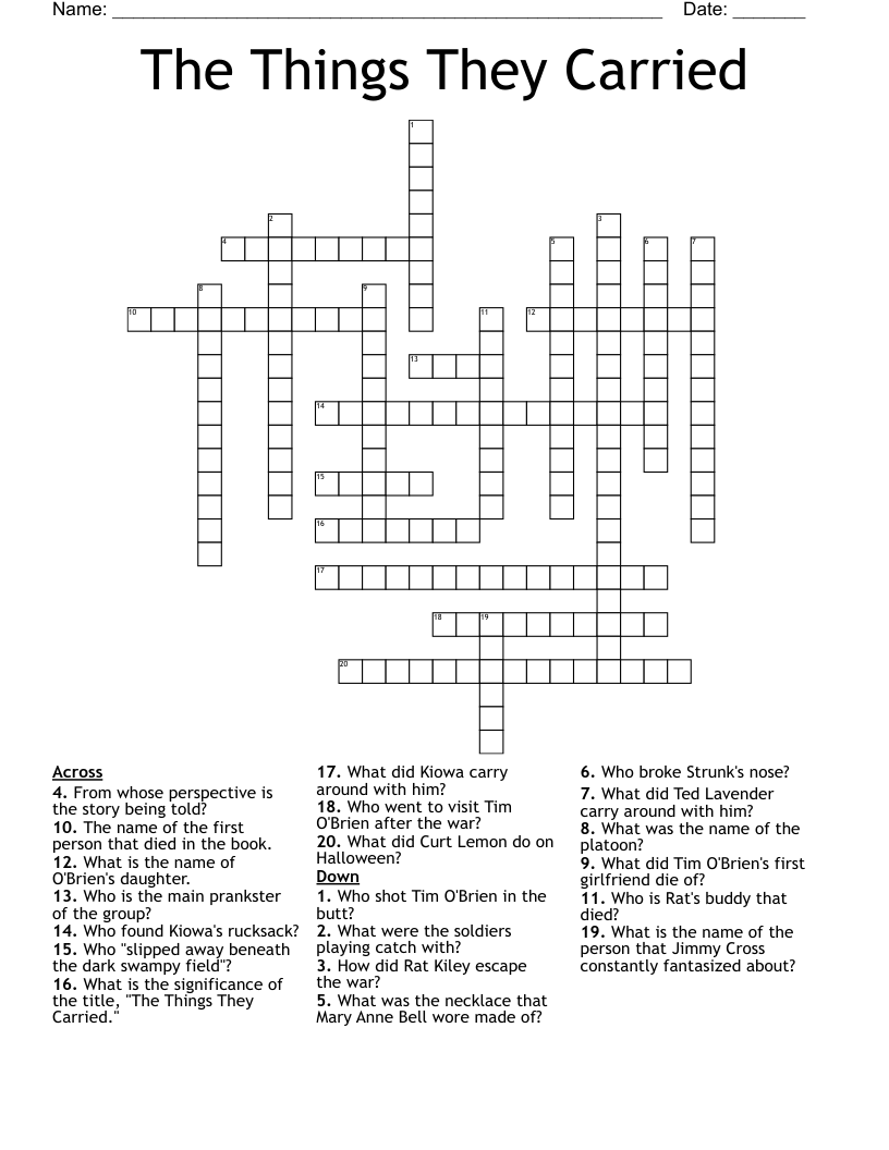 The Things They Carried Crossword WordMint