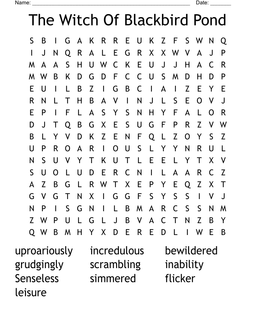 The Witch Of Blackbird Pond Word Search WordMint