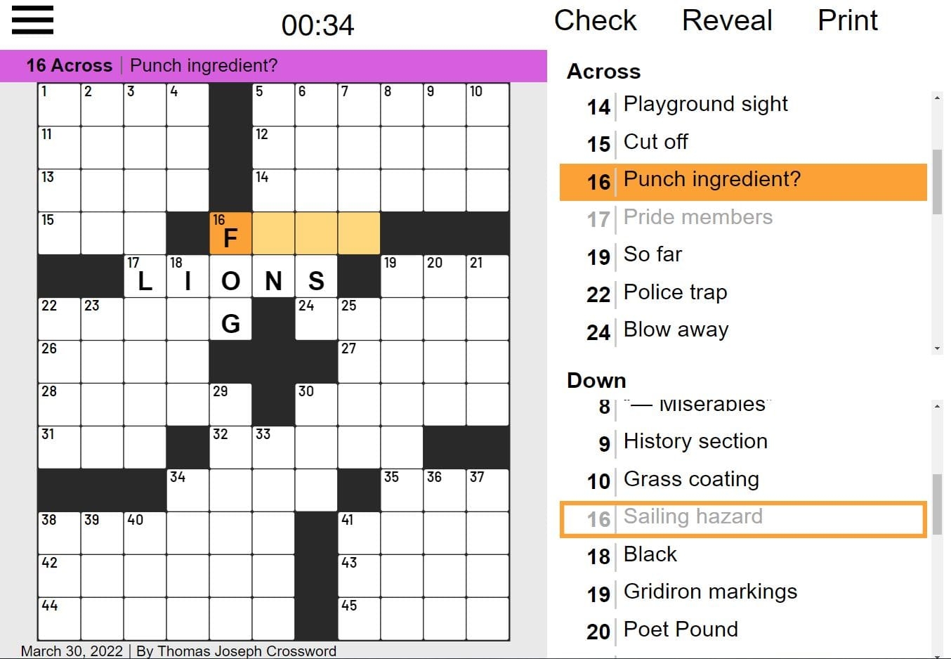 crossword by thomas joseph