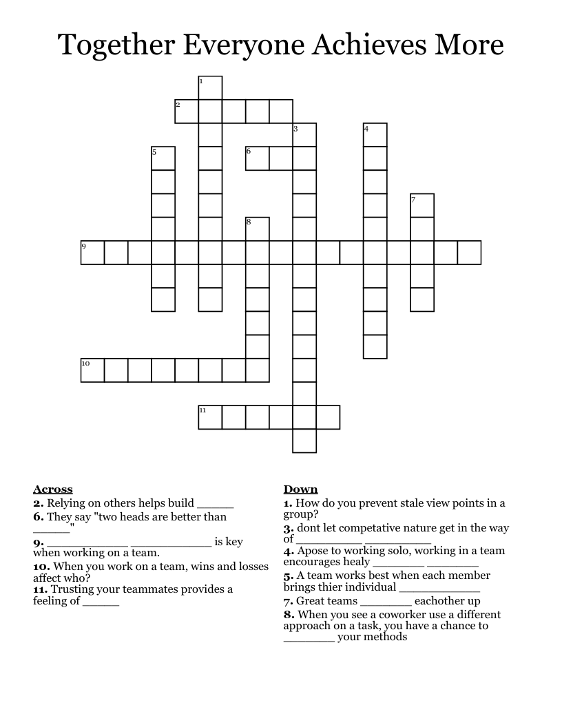 Together Everyone Achieves More Crossword WordMint