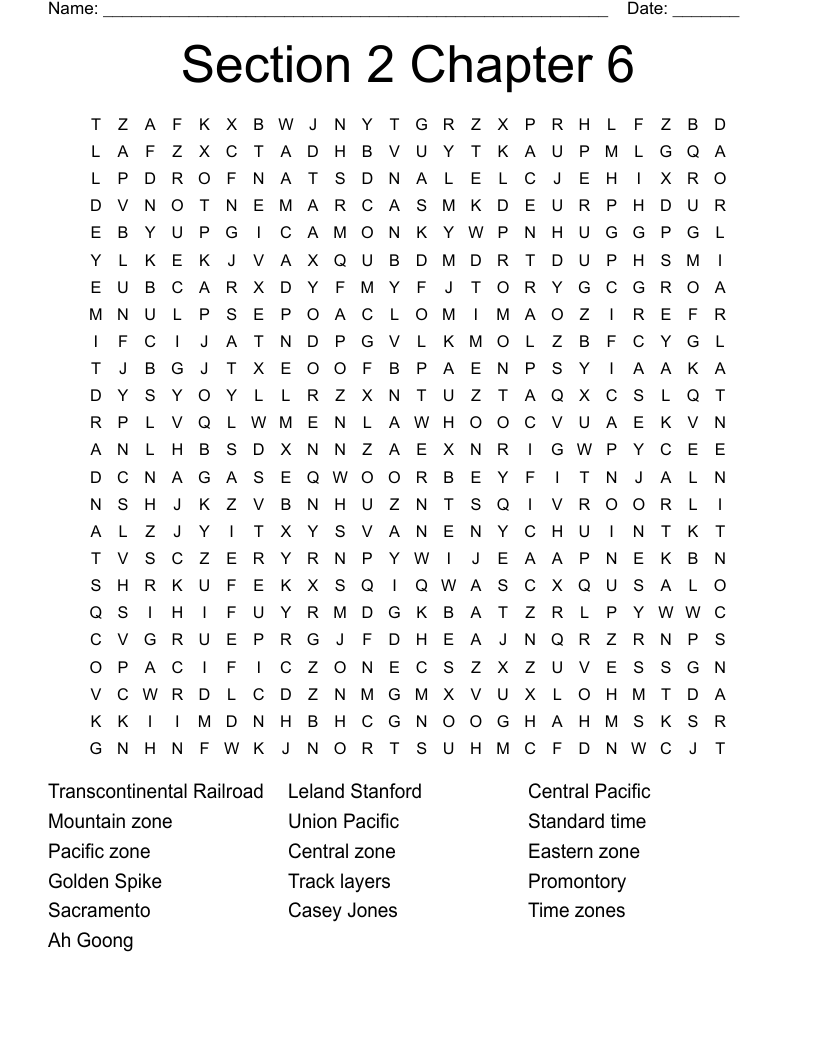 Transcontinental Railroad Crossword WordMint