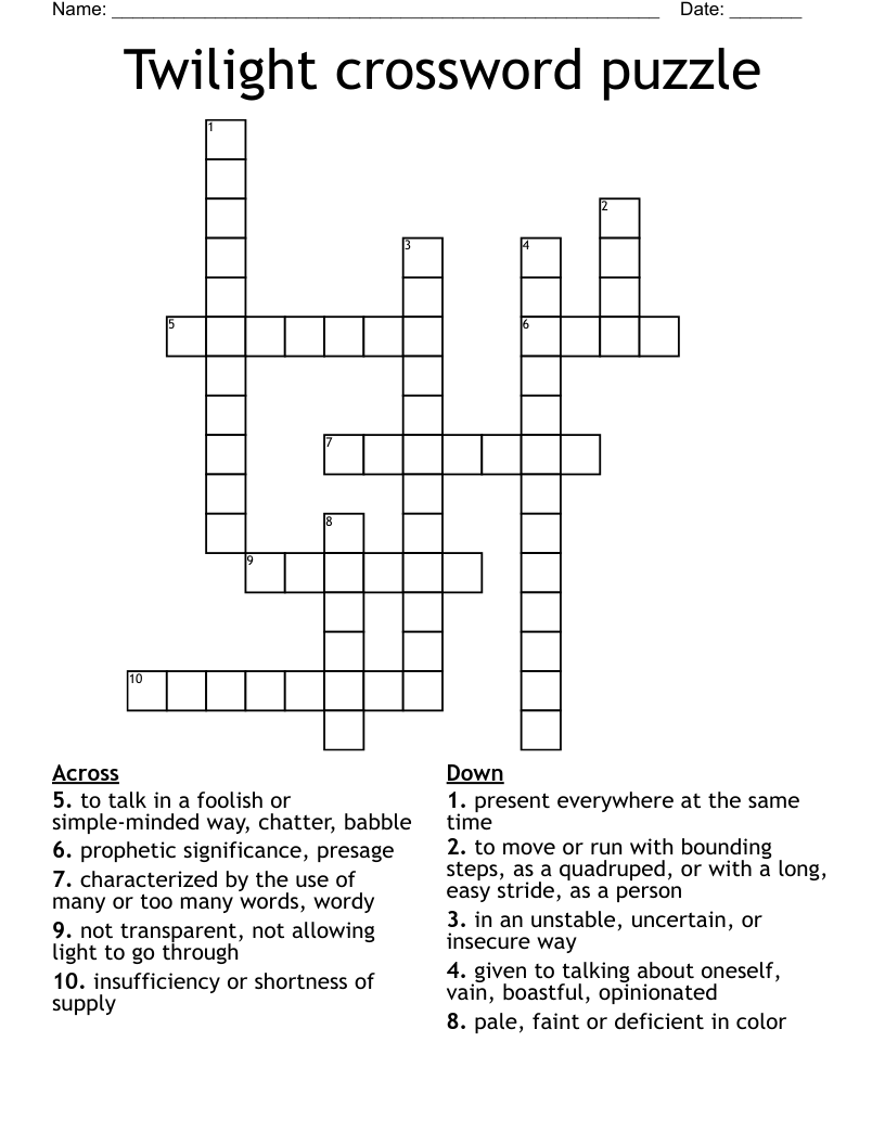 Twilight Crossword Puzzle WordMint
