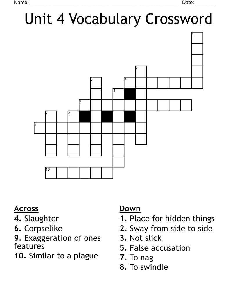 Unit 4 Vocabulary Crossword WordMint