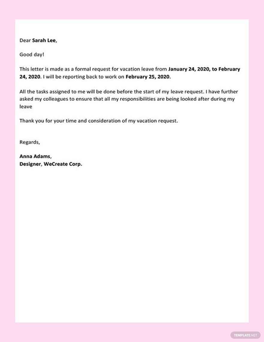 Vacation Request Letter In Google Docs PDF Word Download Template