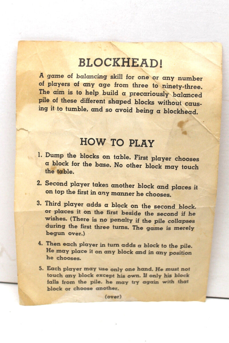 Vintage Blockhead Family Balancing Skill Game Lexicon Card Parcheesi Checkers EBay