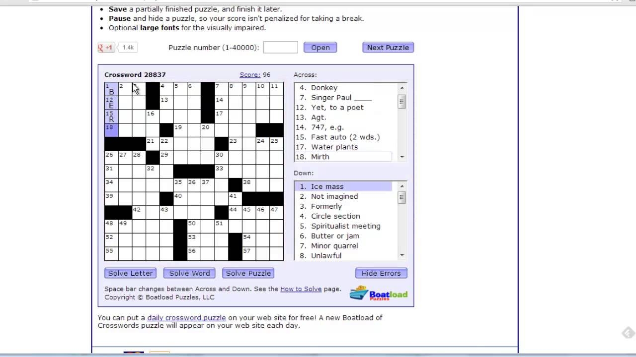 free crossword boatload