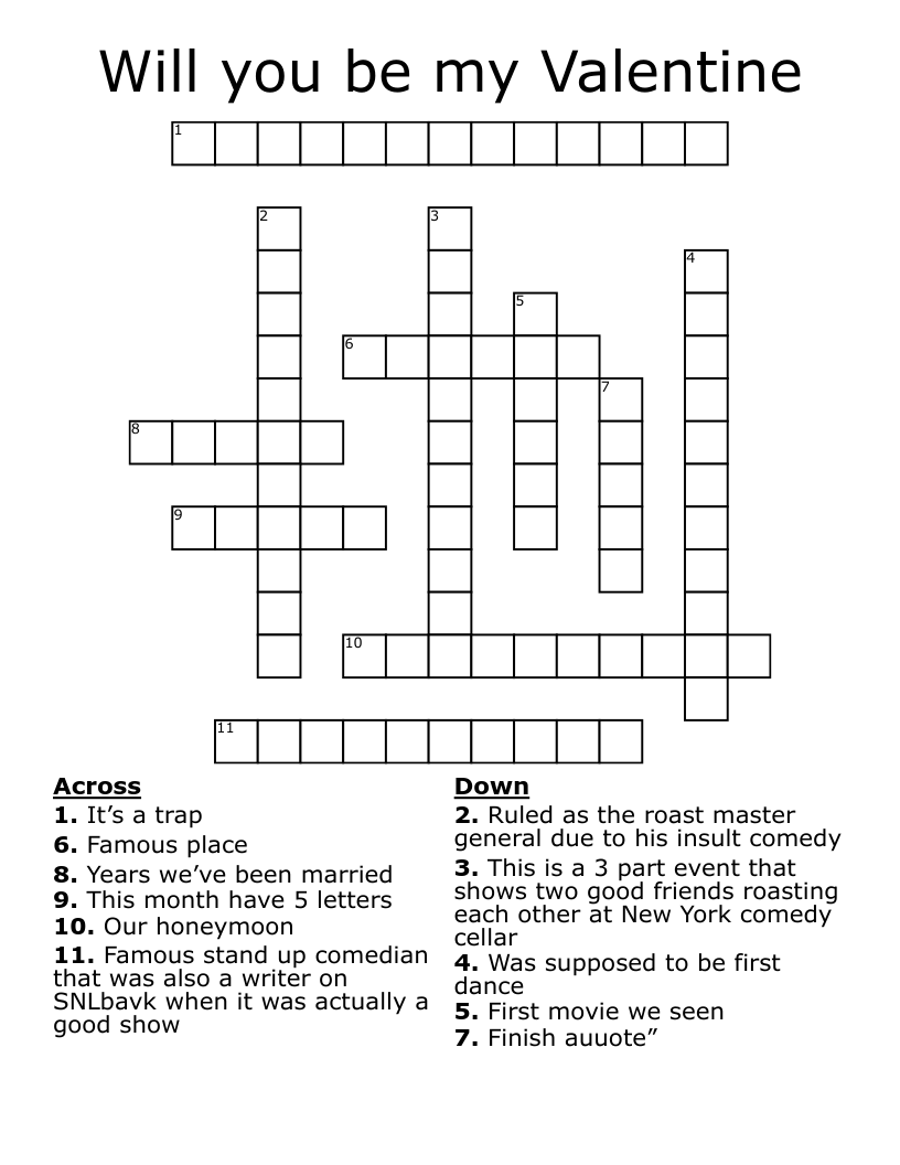 Will You Be My Valentine Crossword WordMint