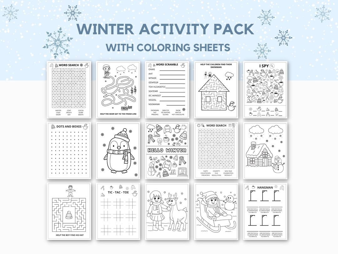 Winter Activity Printable Winter Games Winter Printable Winter Coloring Pages Winter Fun Activities Word Search I Spy Printable Etsy