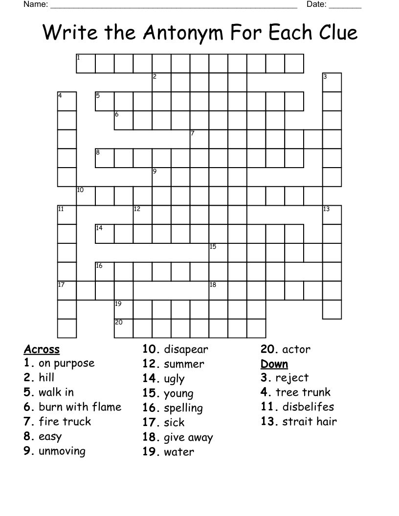 Write The Antonym For Each Clue Crossword WordMint