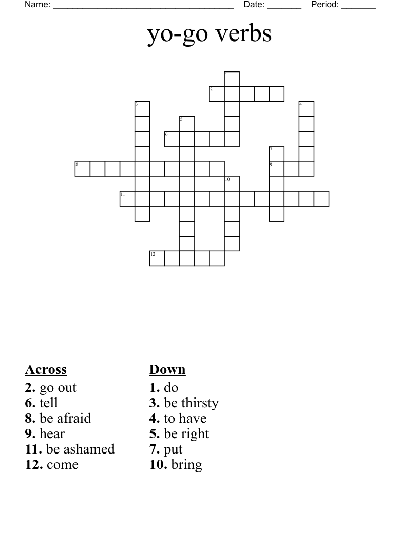 Yo go Verbs Crossword WordMint