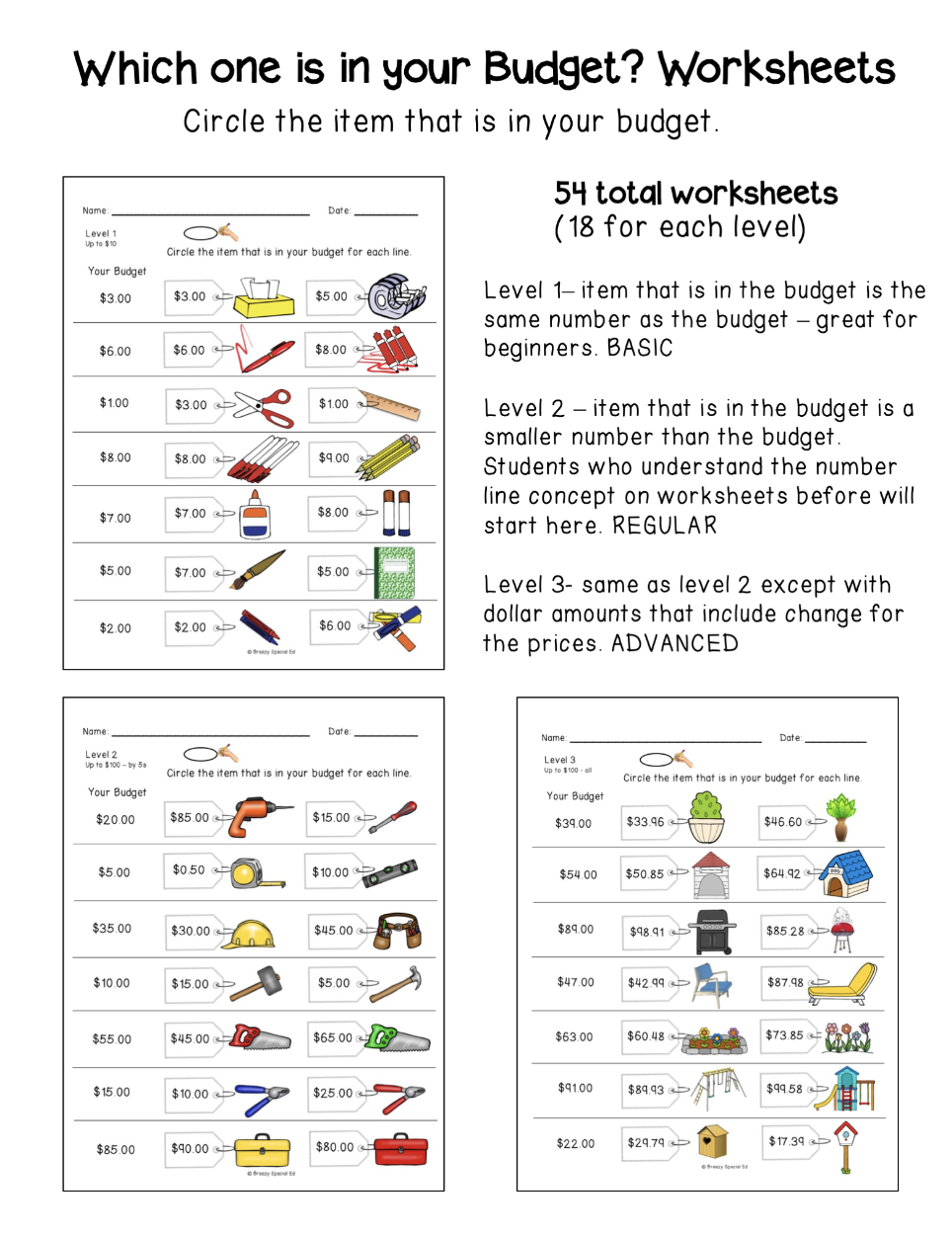 budgeting worksheets for students